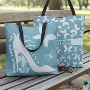 Bolsa Tote Sapato Azul Pizarra E Borboleta