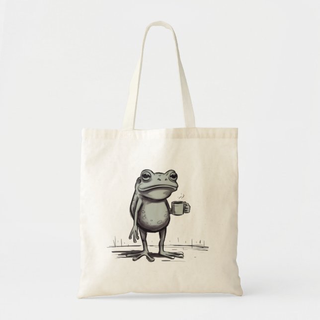 Bolsa Tote Sapo Bebendo Meme de Café Sapo Místico Amante de S (Frente)