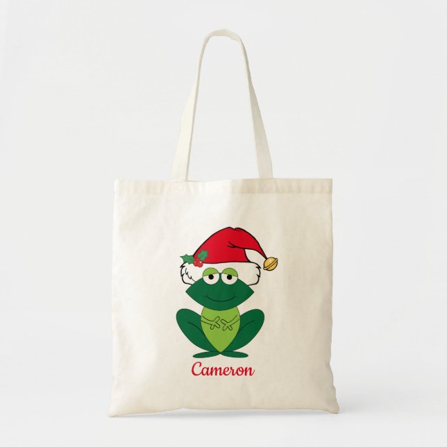 Bolsa Tote Sapo bonito no Natal das Crianças Personalizadas d (Frente)