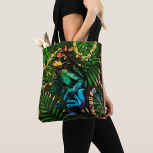 Bolsa Tote Sapo com cogumelo em estilo Cottagecore Arco-íris