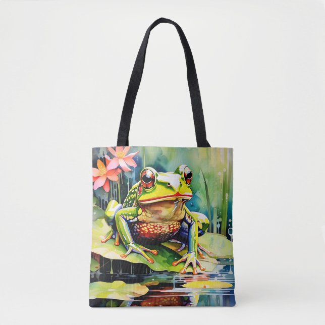 Bolsa Tote Sapo de Aquarela Vibrante (Frente)