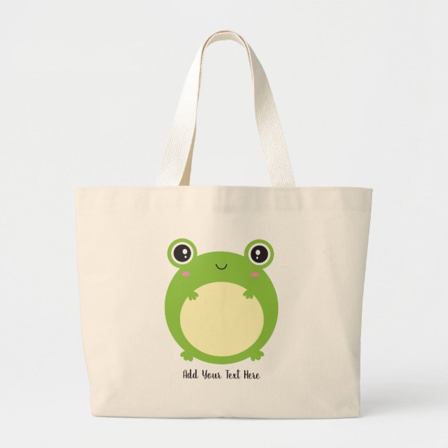 Bolsa Tote Sapo Kawaii Bonito com Texto Personalizado (Frente)
