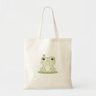 Bolsa Tote Sapo Kawaii com Borboleta Design Fofo da Natureza