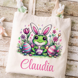 Bolsa Tote Sapo Páscoa Crianças Nome Raparigas Coelhinho