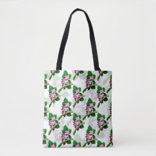 Bolsa Tote Sapo Rosa em Folha Verde Design de Padrão