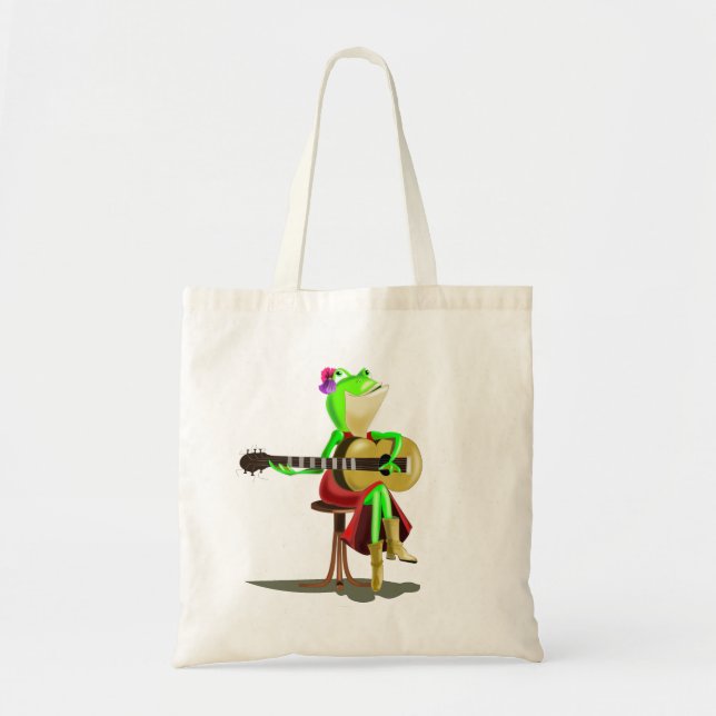 Bolsa Tote Sapo Tocando Toque de Violão - Pintura (Frente)