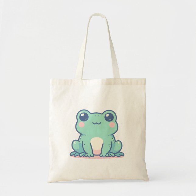 Bolsa Tote Sapo verde bonito com pincel e olhos grandes (Frente)