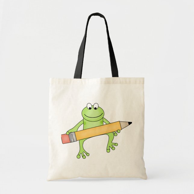 Bolsa Tote Sapo verde com camiseta e presentes do lápis (Frente)