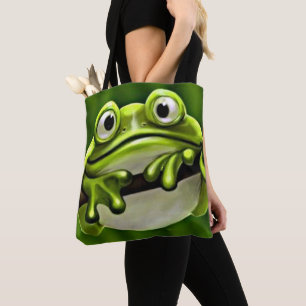 Bolsa Tote Sapo Verde Engraçado Adorável E Bonito De Arte De 