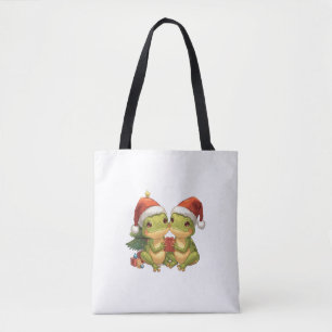 Bolsa Tote Sapos de Natal Fofos Segurando Presentes Adoráveis