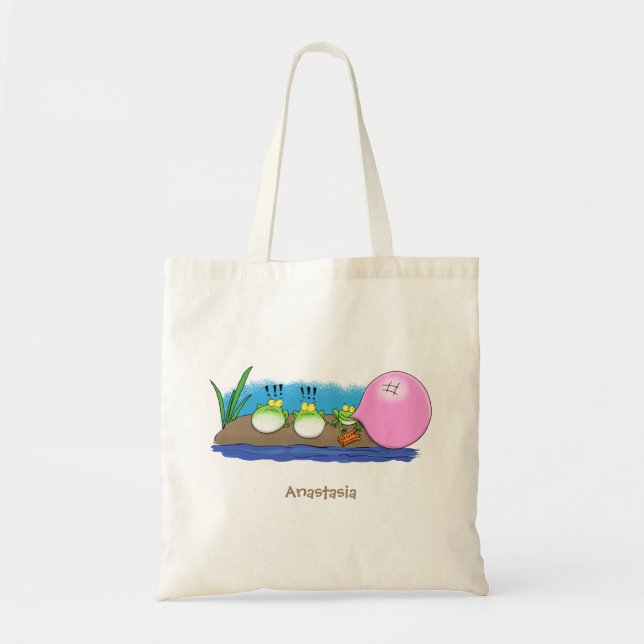 Bolsa Tote Sapos engraçados bonitos ilustração de desenho ani (Frente)