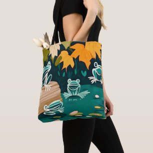 Bolsa Tote Sapos vetoriais de abstrato de arte em linha de bi