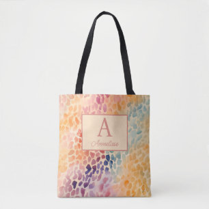 Bolsa Tote Saque Personalizado Monograma Nome Aquarela Estamp