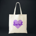 Bolsa Tote Sarah Bag<br><div class="desc">Personalize um saco de livros para uma ideia de presente de volta à escola. Mude o nome no coração roxo.</div>