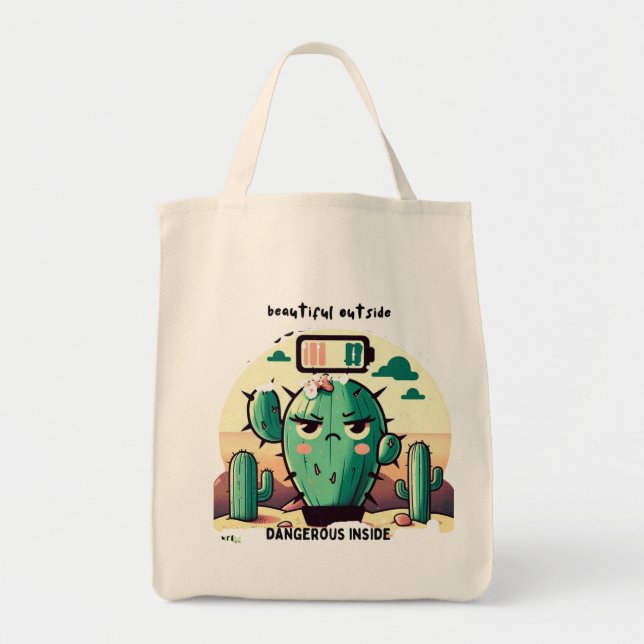 Bolsa Tote Sarcastic Cactus with Low Battery (Frente)