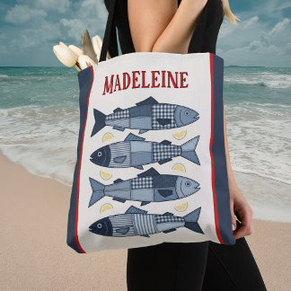 Bolsa Tote Sardinhas Limões Colcha Remendada Costeira Monogra