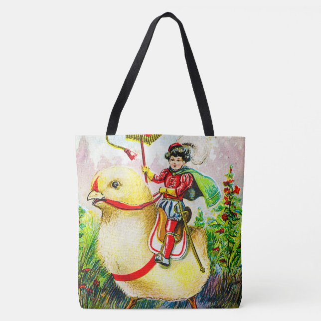 Bolsa Tote Saudações à Páscoa Whimsical: Cavaleiro sobre o Pi (Frente)