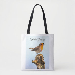 Bolsa Tote Saudações de Inverno. Robin cantando