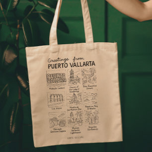 Bolsa Tote Saudações de Puerto Vallarta Desenho à Mão