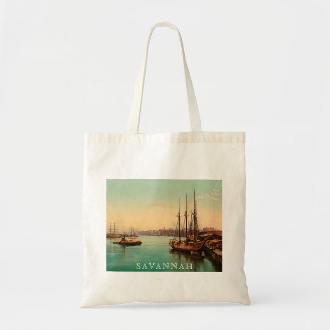 Bolsa Tote Savannah Georgia Historic River Scene Poster (Frente)