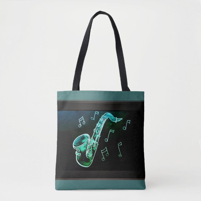 Bolsa Tote Saxofone E Notas De Música (Frente)