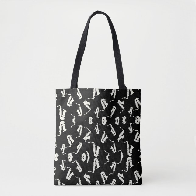 Bolsa Tote Saxofone Jazz Preto E Branco (Frente)