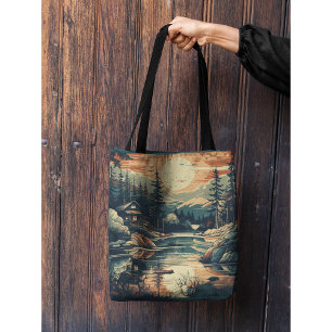 Bolsa Tote Scandinávia Retro Art Mountain Home