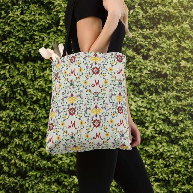 Bolsa Tote Scandinavian Rosemaling Monogram Pattern Nordic (Criador carregado)