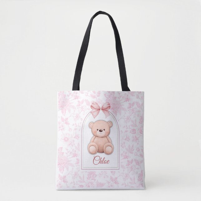 Bolsa Tote Scarlett | Design de Enfermeiro de Urso Rosa Perso (Frente)