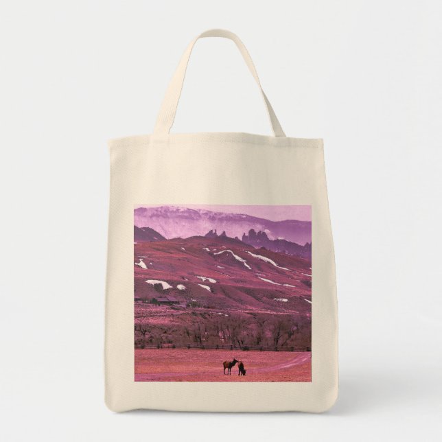 Bolsa Tote Scenic mountains with grazing elk & water ripples (Frente)