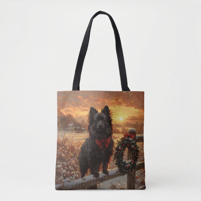 Bolsa Tote Schipperke Dog Rustic Winter Sunset (Frente)