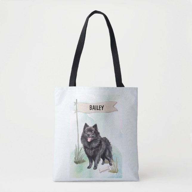 Bolsa Tote Schipperke Watercolor Personalized Dog (Frente)