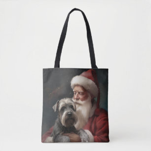 Bolsa Tote Schnauzer Com Papai Noel Natal Festivo