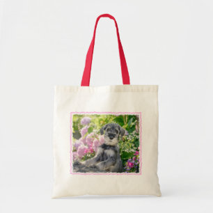 Bolsa Tote Schnauzer Puppy Padrão em Jardim Flor -