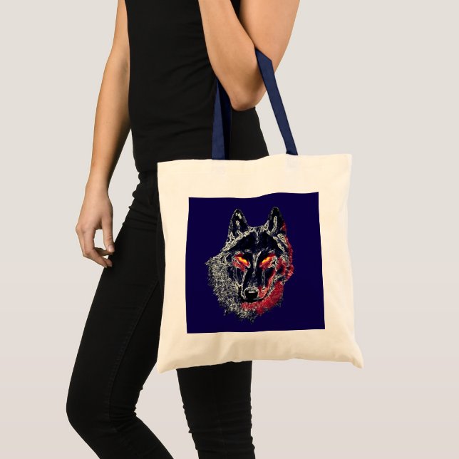 Bolsa Tote Schwarzer Wolf mit roten Augen (Frente (produto))