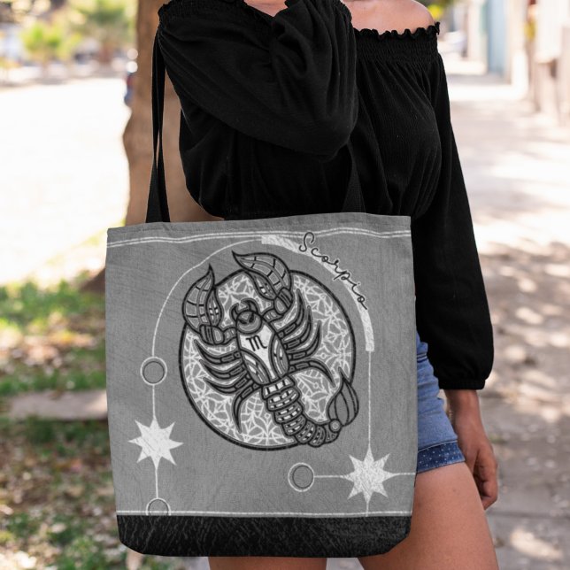 Bolsa Tote Scorpio Zodiac - Sinal preto e branco Mandala (Criador carregado)