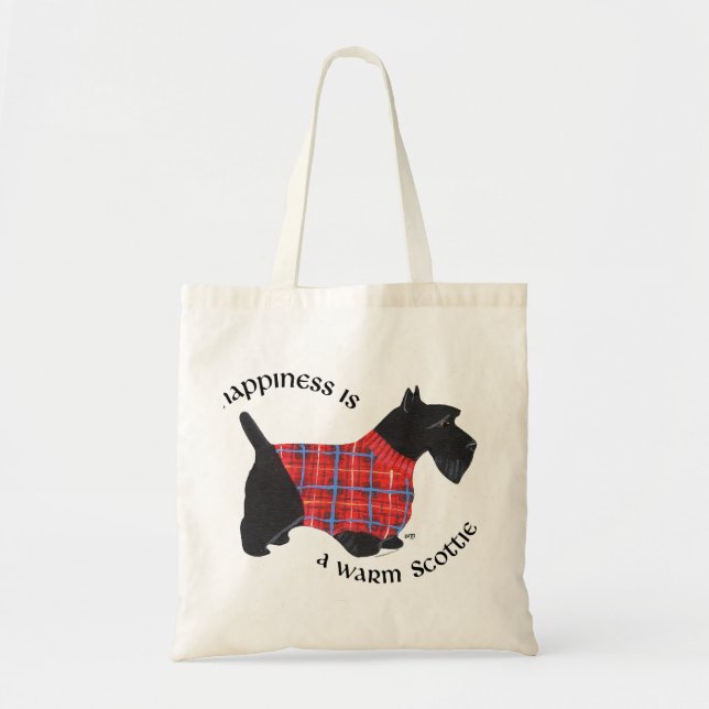 Bolsa Tote Scottie com Suéter Xadrez Vermelho e Azul (Frente)