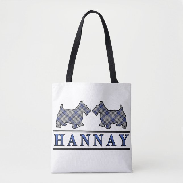 Bolsa Tote Scottish Clan Hannay Scottie Dogs Tartan Xadrez (Frente)
