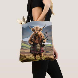 Bolsa Tote Scottish Highland Cow Bagpiper,