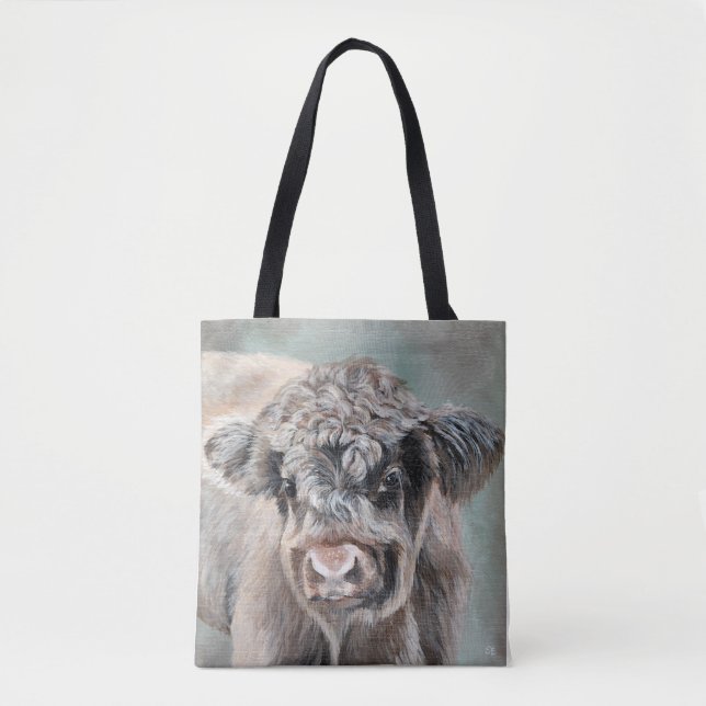 Bolsa Tote Scottish Highland Cow on Green (Frente)
