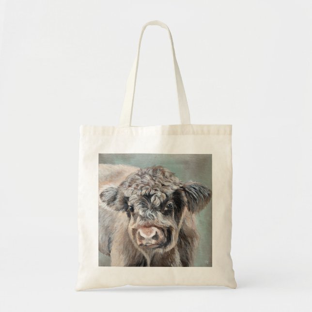 Bolsa Tote Scottish Highland Cow on Green (Frente)