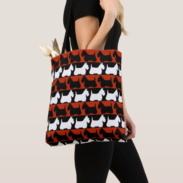 Bolsa Tote Scottish Terrier black/red/white, Highland dog (Close Up)