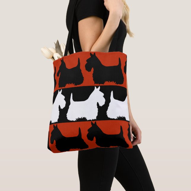 Bolsa Tote Scottish Terrier black/red/white, Highland dog Tot (Close Up)