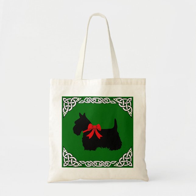 Bolsa Tote Scottish Terrier Black, White cletic braid, arco (Frente)
