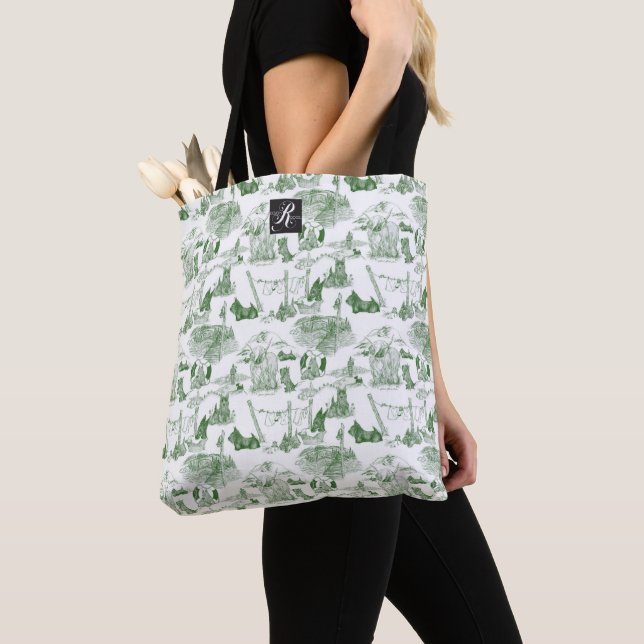 Bolsa Tote SCOTTISH Terrier Green Toile (Close Up)