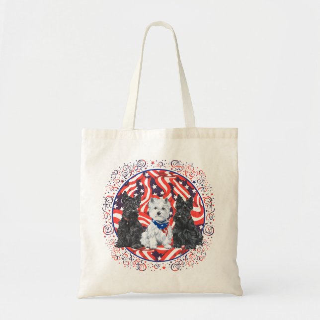 Bolsa Tote Scotty e um Patriótico Westie (Frente)