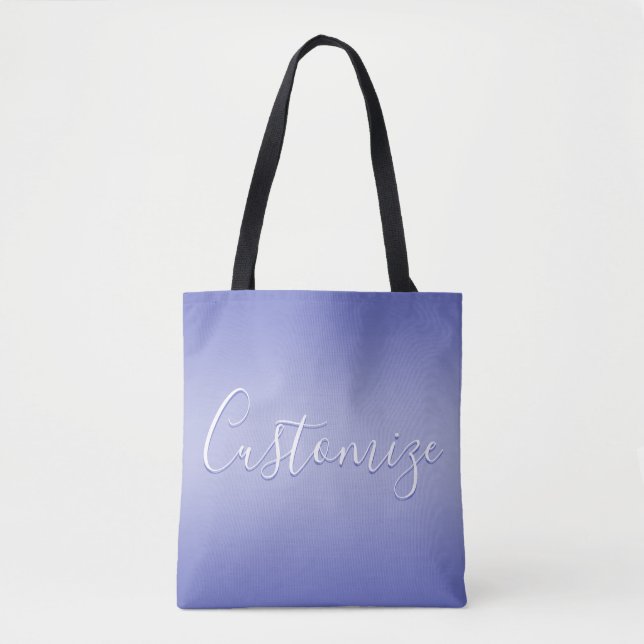 Bolsa Tote Script Cursivo Editável | Violeta branca e roxa (Frente)