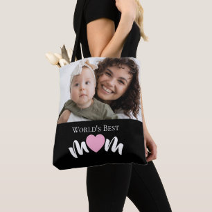 Bolsa Tote Script de Foto Personalizado Coração da Melhor Mãe