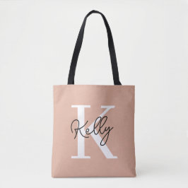 Bolsa Tote Script de Monograma Rosa Blush Moderno