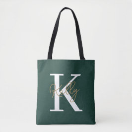Bolsa Tote Script de Monograma Verde Moderno Emerald
